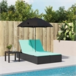 Pemberly Row Rattan Double Sun Lounger with Cushions and Parasol in Black