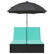 Pemberly Row Rattan Double Sun Lounger with Cushions and Parasol in Black
