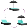 Pemberly Row Rattan Double Sun Lounger with Cushions and Parasol in Black