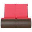 Pemberly Row Poly Rattan Double Sun Lounger with Padded Cushions in Brown
