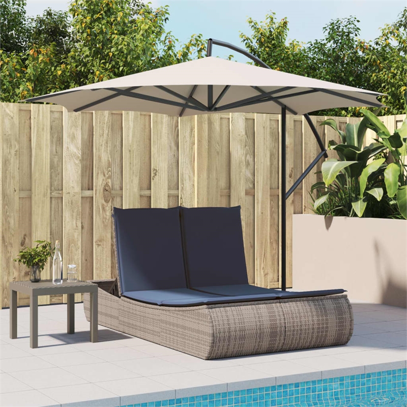 Pemberly Row Poly Rattan Double Sun Lounger with Padded Cushions in Gray