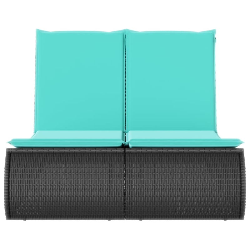 Pemberly Row Poly Rattan Double Sun Lounger with Padded Cushions in Black