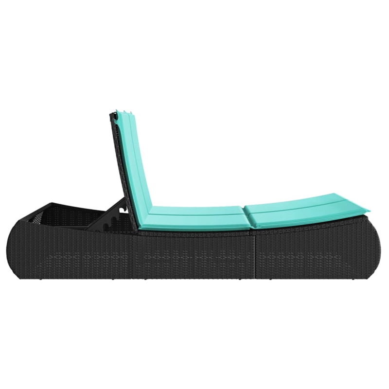 Pemberly Row Poly Rattan Double Sun Lounger with Padded Cushions in Black