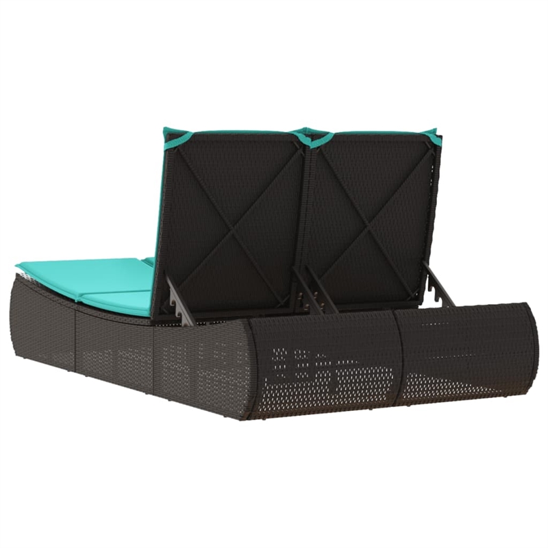 Pemberly Row Poly Rattan Double Sun Lounger with Padded Cushions in Black