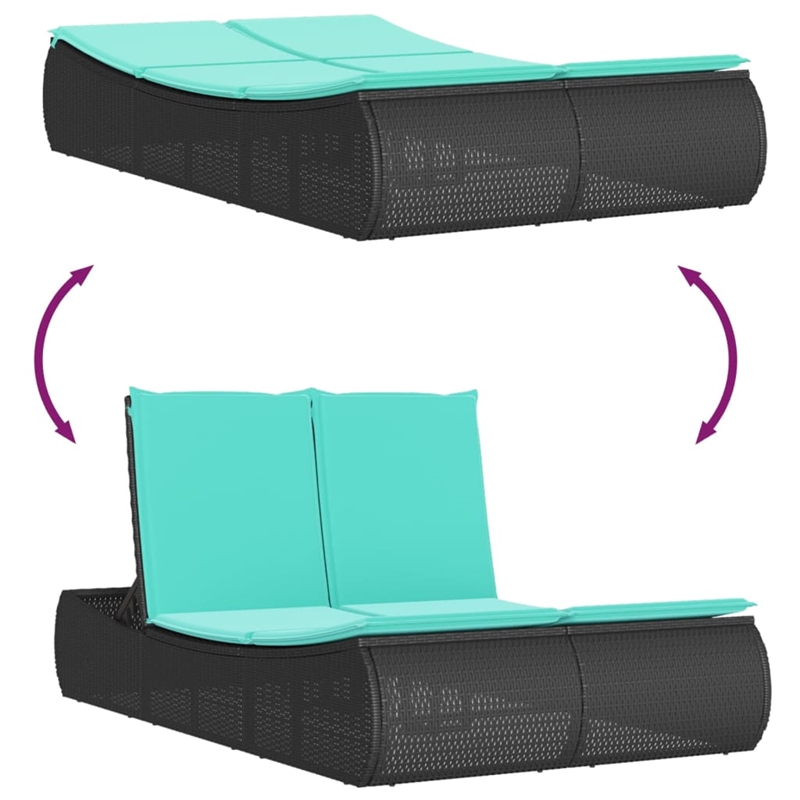 Pemberly Row Poly Rattan Double Sun Lounger with Padded Cushions in Black