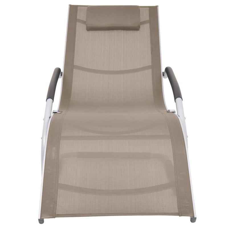 Pemberly Row Aluminum and Textilene Sun Lounger with Pillow in Taupe