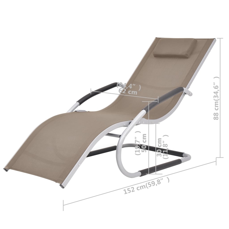 Pemberly Row Aluminum and Textilene Sun Lounger with Pillow in Taupe