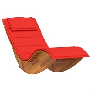 Pemberly Row Solid Acacia Wood Rocking Sun Lounger with Cushion in Red