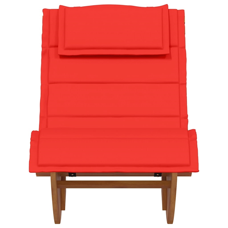 Pemberly Row Solid Acacia Wood Rocking Sun Lounger with Cushion in Red