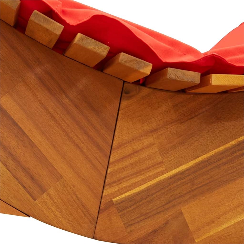 Pemberly Row Solid Acacia Wood Rocking Sun Lounger with Cushion in Red