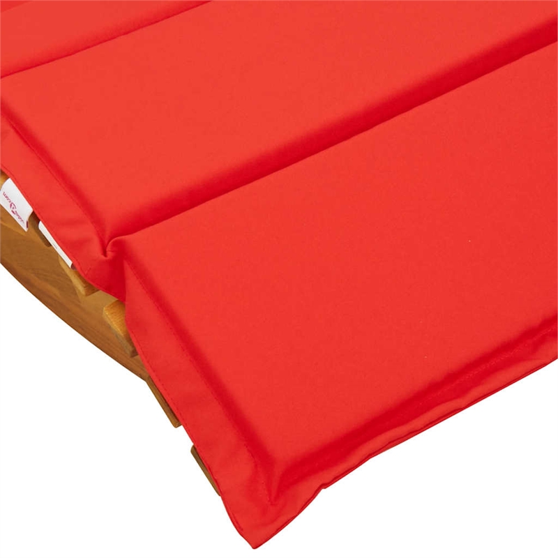 Pemberly Row Solid Acacia Wood Rocking Sun Lounger with Cushion in Red
