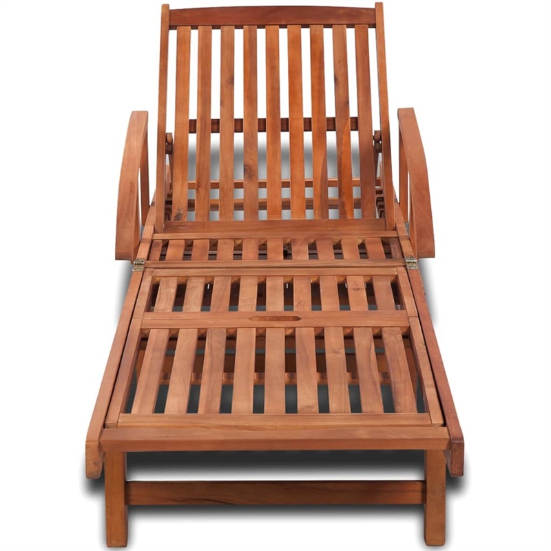 Pemberly Row Solid Acacia Wood Sun Lounger with Pull-Out Table in Natural