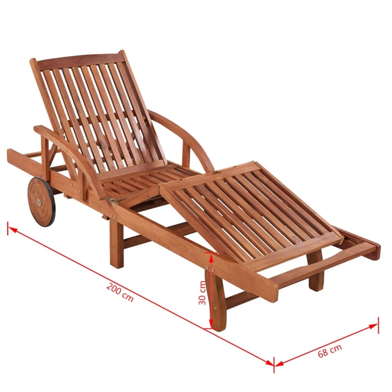 Pemberly Row Solid Acacia Wood Sun Lounger with Pull-Out Table in Natural