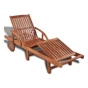 Pemberly Row Solid Acacia Wood Sun Lounger with Pull-Out Table in Natural