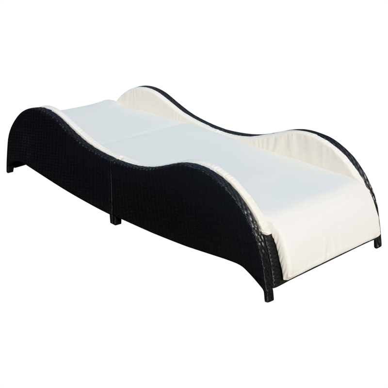 Pemberly Row Rattan Sun Lounger with Adjustable Back and Cushion in Black