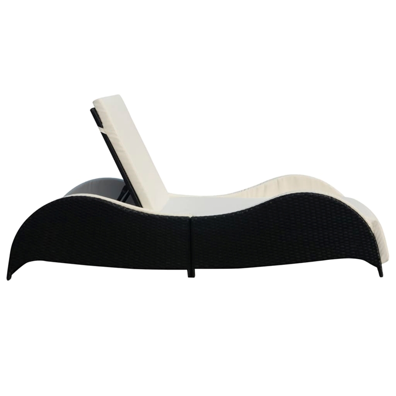 Pemberly Row Rattan Sun Lounger with Adjustable Back and Cushion in Black