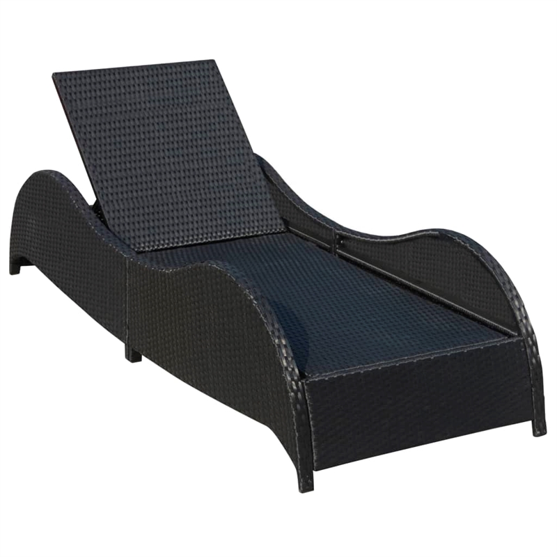Pemberly Row Rattan Sun Lounger with Adjustable Back and Cushion in Black