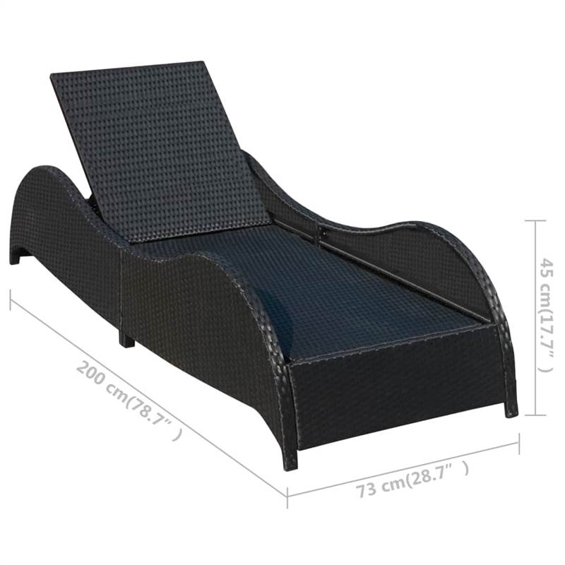 Pemberly Row Rattan Sun Lounger with Adjustable Back and Cushion in Black