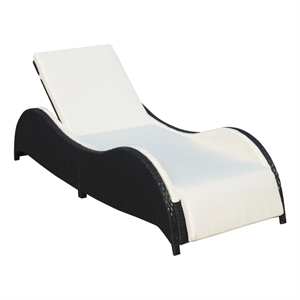 Pemberly Row Rattan Sun Lounger with Adjustable Back and Cushion in Black
