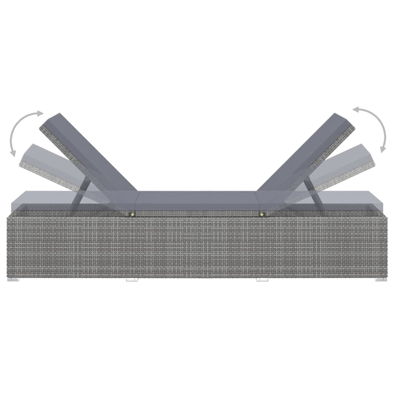 Pemberly Row Poly Rattan Adjustable Sun Lounger with Cushion in Grey