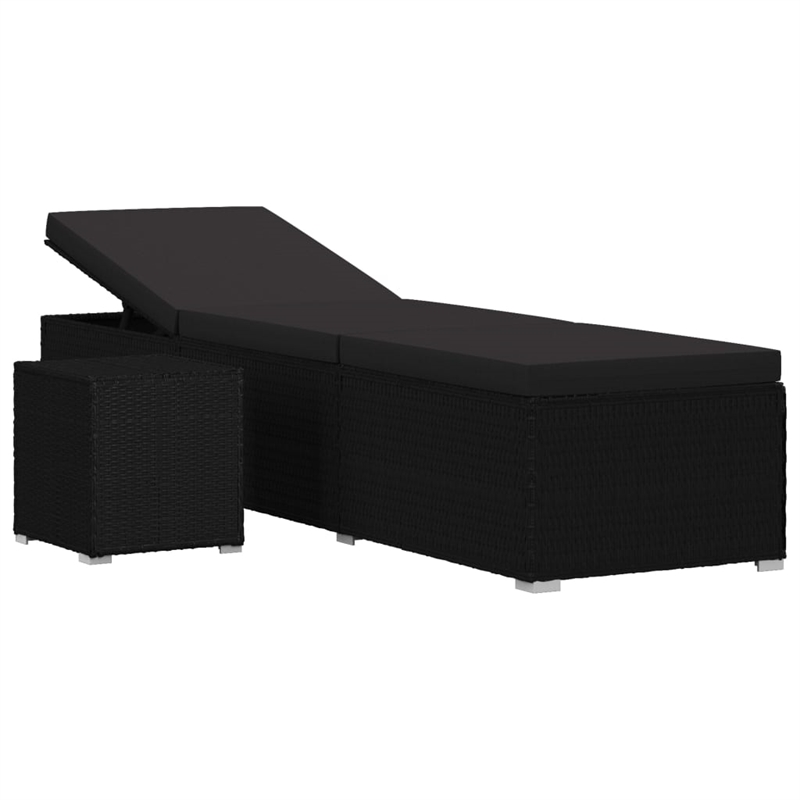 Pemberly Row Rattan Sun Lounger with Cushion and Tea Table in Black