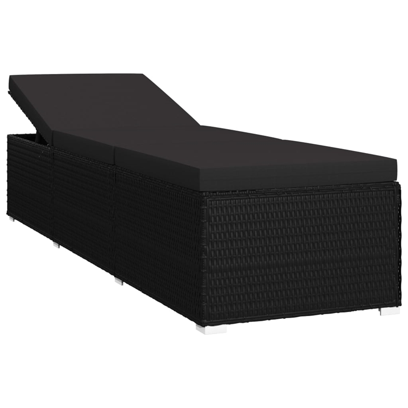 Pemberly Row Rattan Sun Lounger with Cushion and Tea Table in Black