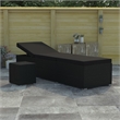 Pemberly Row Rattan Sun Lounger with Cushion and Tea Table in Black