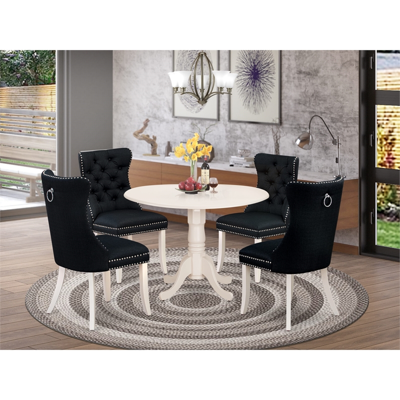 Pemberly Row 5-Piece Modern Dining Table Set in Linen White and Black