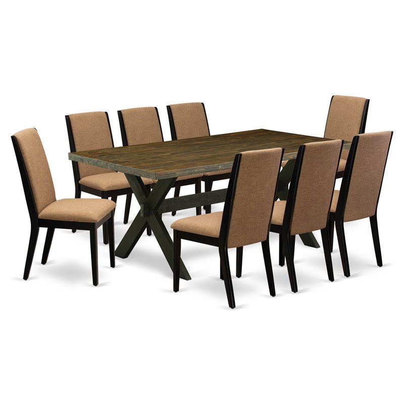 Pemberly Row 9-Piece Dining Set with Wood Table in Black/Light Sable
