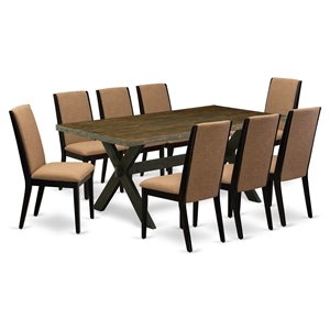 Pemberly Row 9-Piece Dining Set with Wood Table in Black/Light Sable