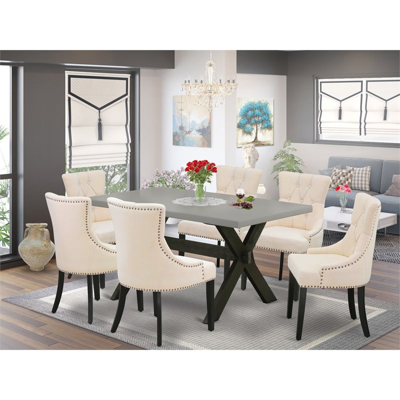 Pemberly Row 7-Piece Dining Set with Wood Table in Black/Light Beige