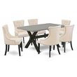 Pemberly Row 7-Piece Dining Set with Wood Table in Black/Light Beige