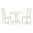 Pemberly Row 3-Piece Round Pedestal Dining Set in Linen White Finish