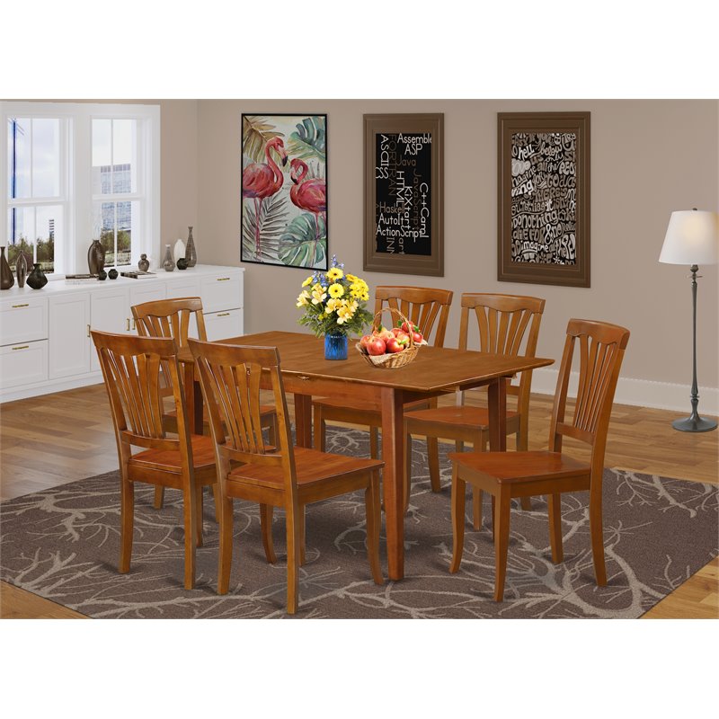 Pemberly Row 7-Piece Dining Set with Saddle Brown Wood Finish