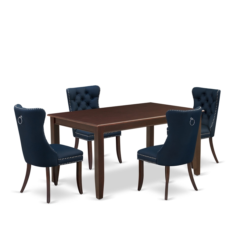 Pemberly Row 5-Piece Dining Set with Rubber Wood in Mahogany/Navy Blue