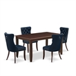 Pemberly Row 5-Piece Dining Set with Rubber Wood in Mahogany/Navy Blue