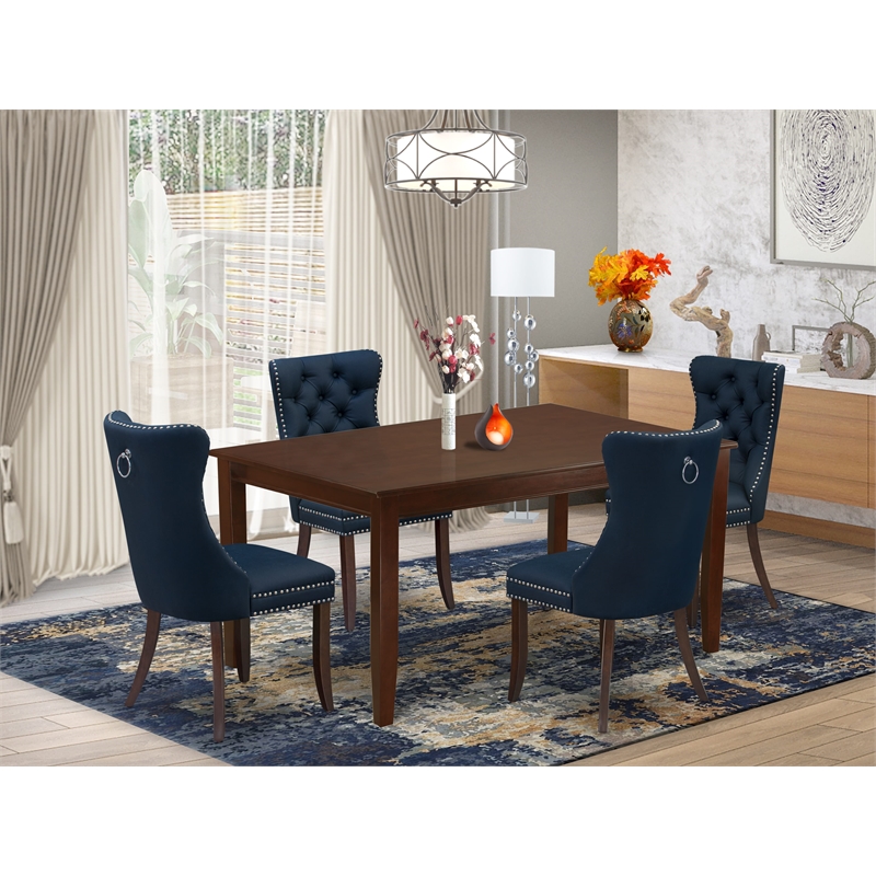 Pemberly Row 5-Piece Dining Set with Rubber Wood in Mahogany/Navy Blue