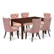 Pemberly Row 7-Piece Mahogany Dining Set with Beige Red Faux Leather Chairs