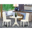 Pemberly Row 3-Piece Dining Set with Fabric Seats in Linen White Wood