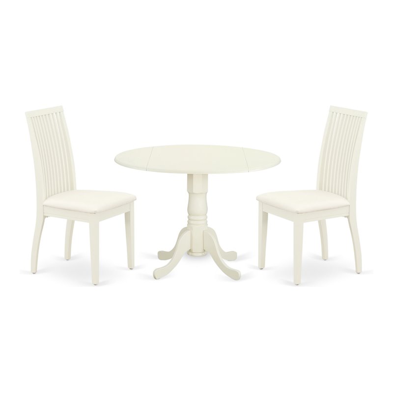 Pemberly Row 3-Piece Dining Set with Fabric Seats in Linen White Wood