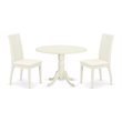 Pemberly Row 3-Piece Dining Set with Fabric Seats in Linen White Wood