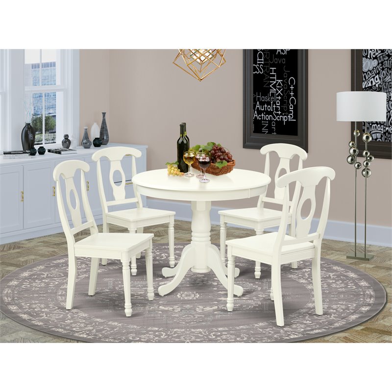 Pemberly Row 5-Piece Dining Table Set with Panel Back Chairs in Linen White
