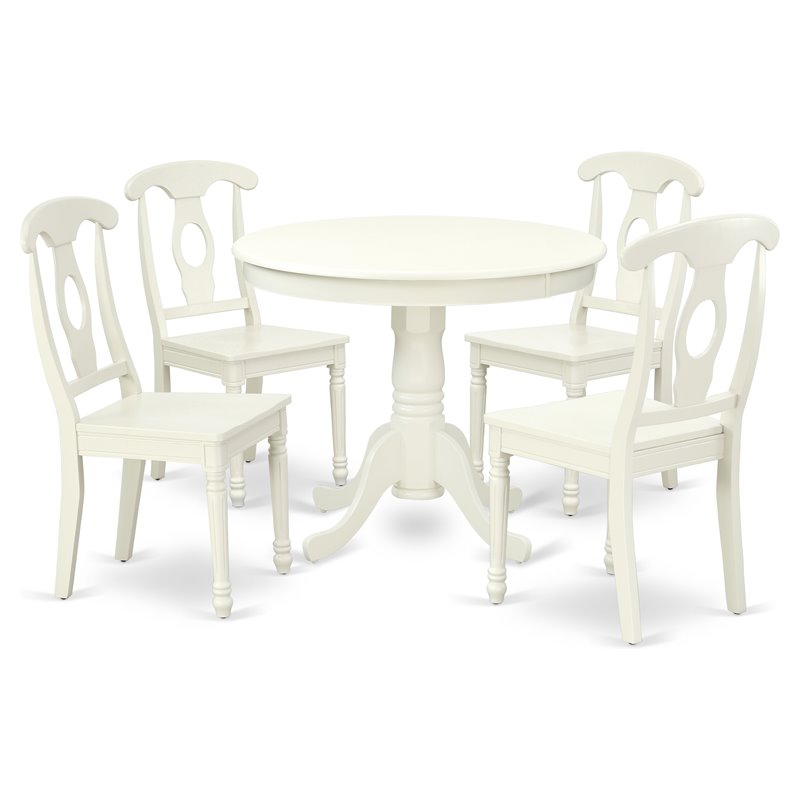 Pemberly Row 5-Piece Dining Table Set with Panel Back Chairs in Linen White