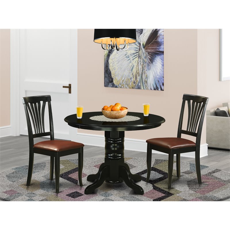 Pemberly Row 3-Piece Round Wood Dining Table Set in Black Finish