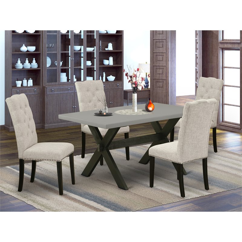 Pemberly Row X-Style 5-Piece Wood Dining Set in Doeskin/Cement