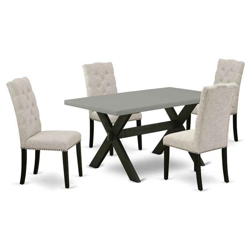 Pemberly Row X-Style 5-Piece Wood Dining Set in Doeskin/Cement
