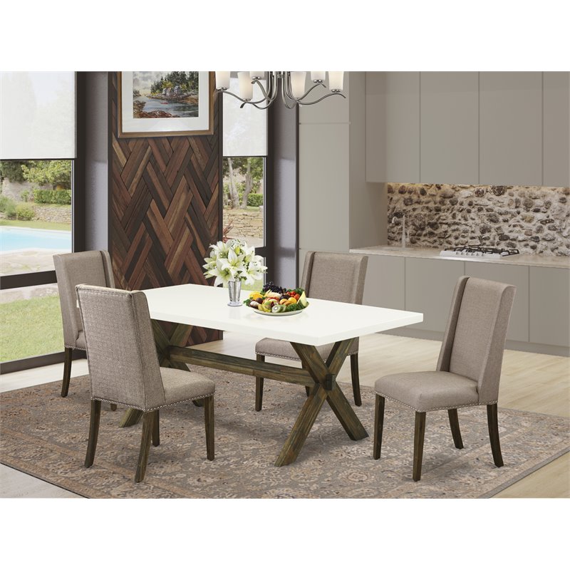 Pemberly Row 5-Piece Dining Set with Jacobean Table & Dark Khaki Chairs