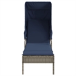 Pemberly Row PE Rattan Patio Sun Lounger with Canopy and Table in Gray