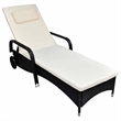 Pemberly Row Poly Rattan Sun Bed with Cushion and Wheels in Black and Cream