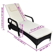 Pemberly Row Poly Rattan Sun Bed with Cushion and Wheels in Black and Cream